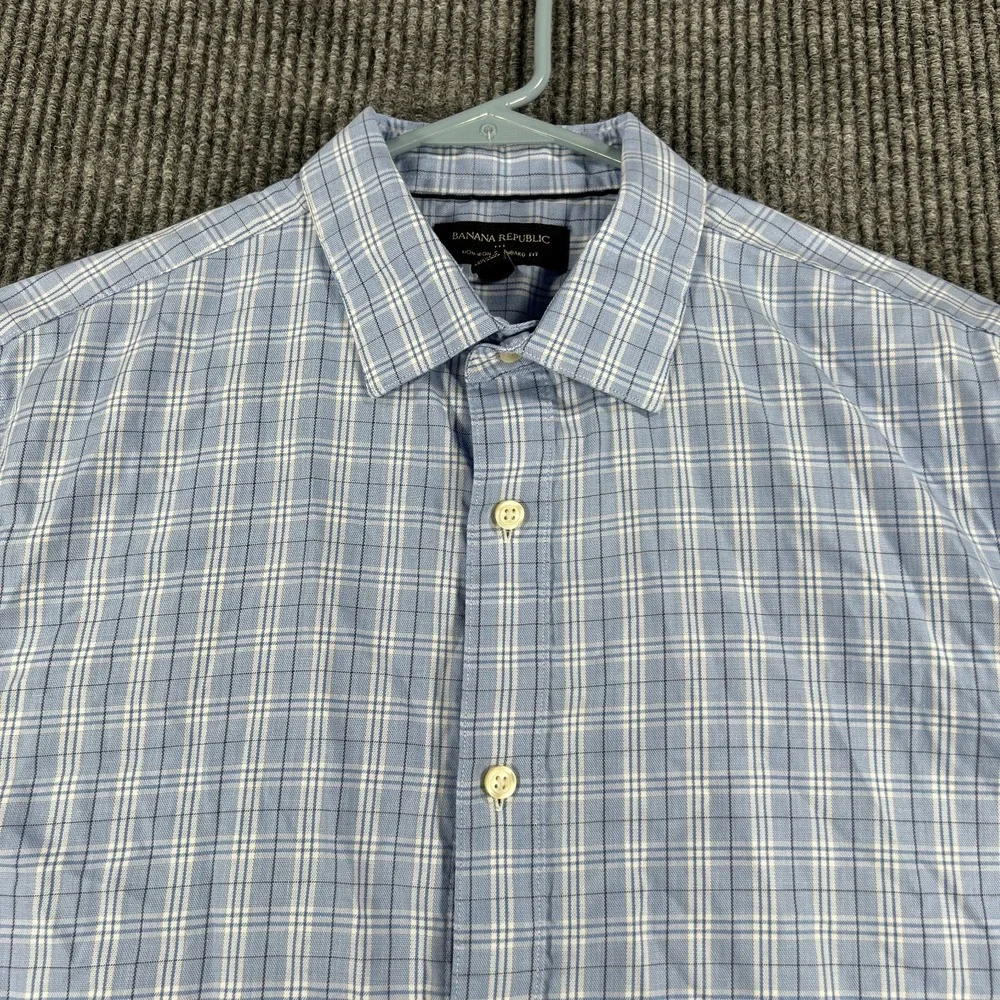 Banana Republic Shirt Mens Medium Blue Plaid Long Sleeve Button Up Casual